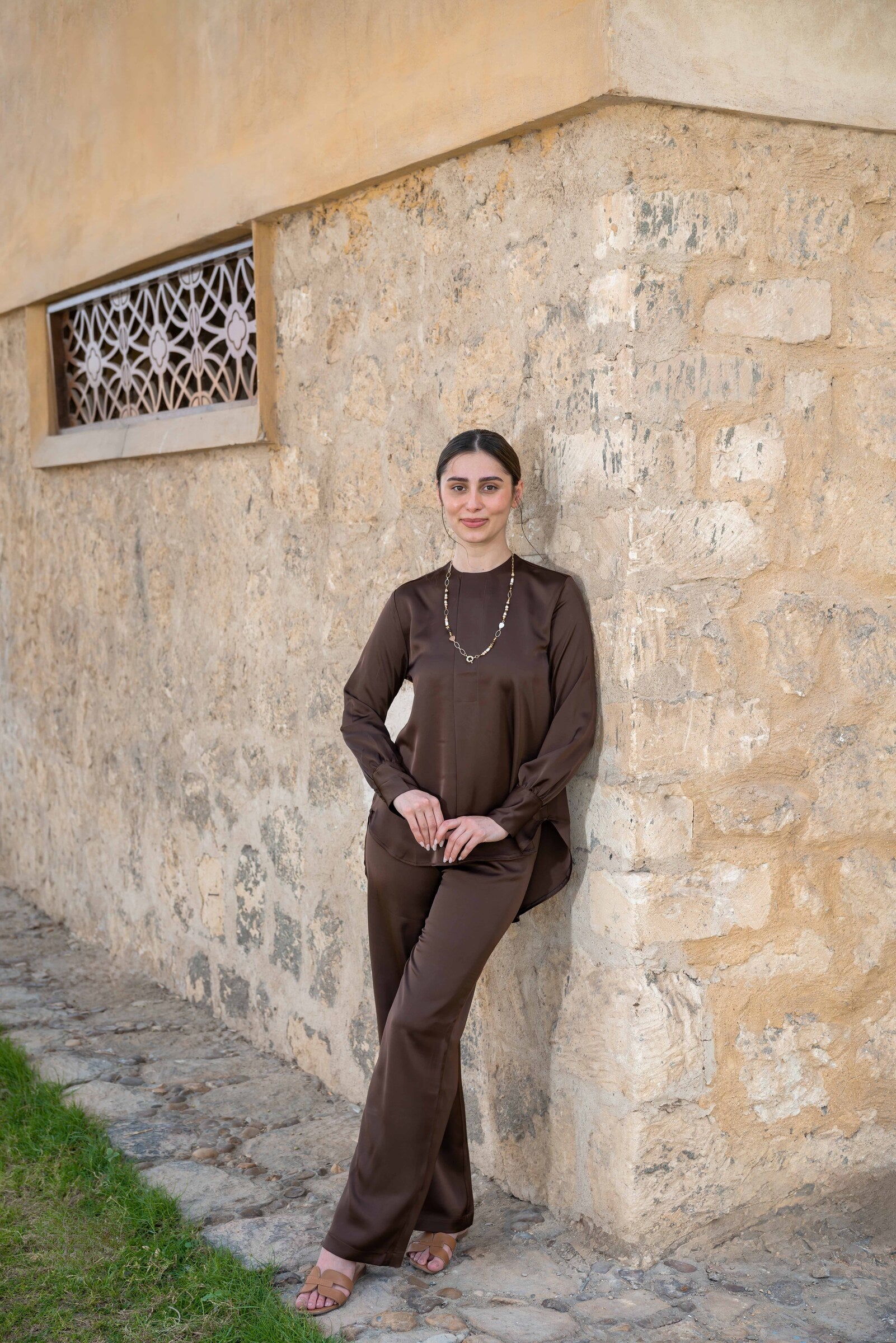 The Dusk Set — Modest Satin Wide-Leg Co-ord
